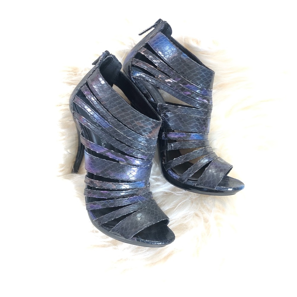 Michael Antonio strappy snake open toe bootie
